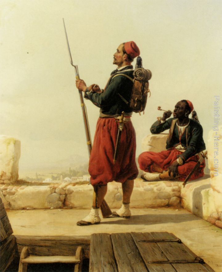 A Nubian and an Egyptian Guard in a Lookout Tower painting - Niels Simonsen A Nubian and an Egyptian Guard in a Lookout Tower art painting